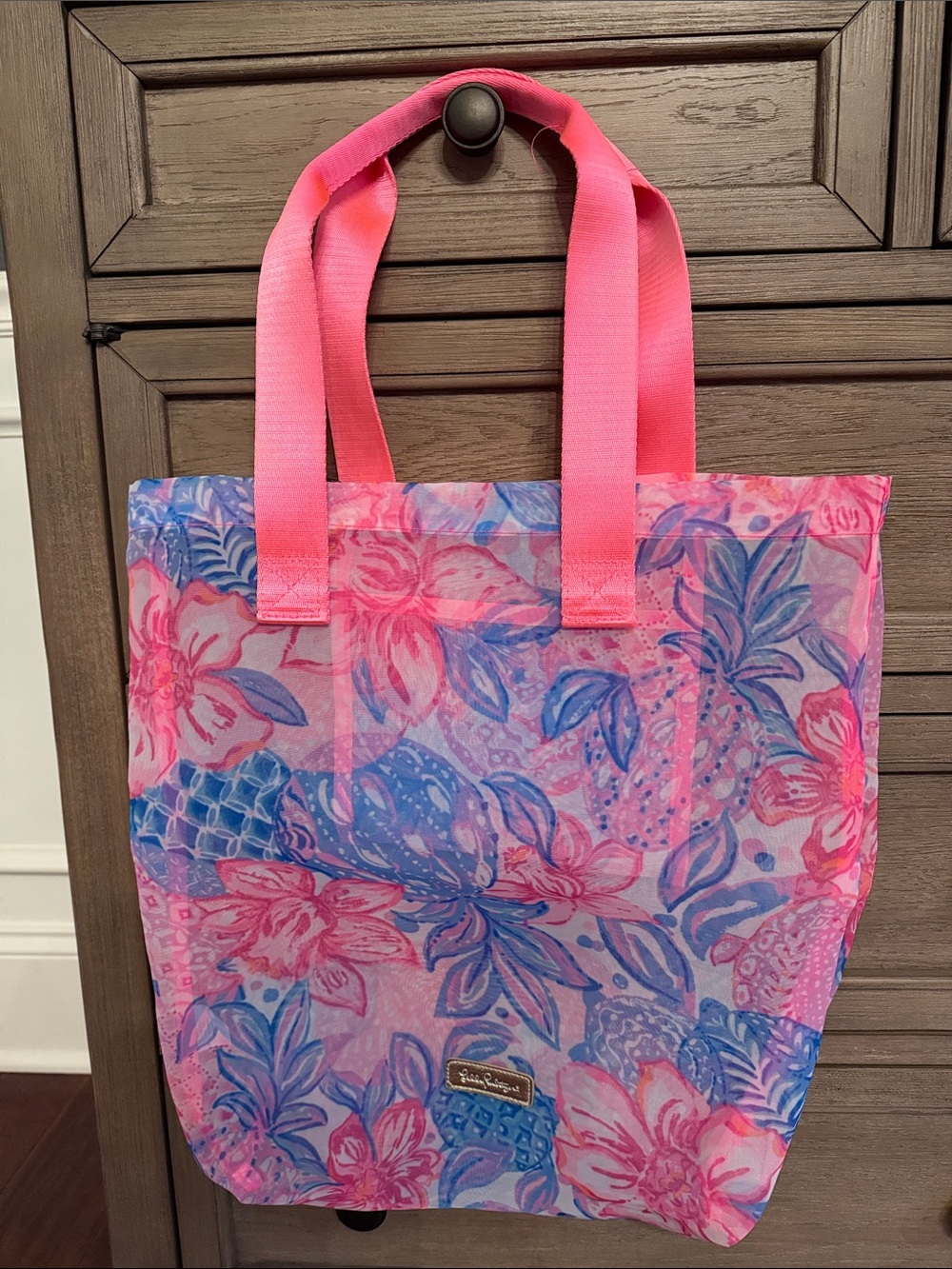 Lilly Pulitzer Floral Pink & Blue Tote Bag - Women's Beach Shopper
